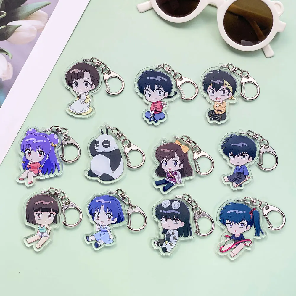 1/11PCS Anime Ranma ½ Acrylic Car Keychain Accessories Cartoon Creative Bag Charm Funny Cute Key Holder Backpack Pandent Keyring