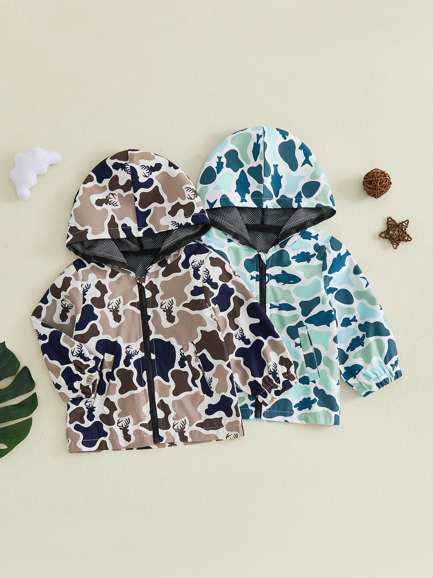 Boys Camouflage Jacket Autumn Long Sleeve Loose Up Jacket Long-Sleeve Sleeve Loose Zip With Pockets Little Boys Camouflage