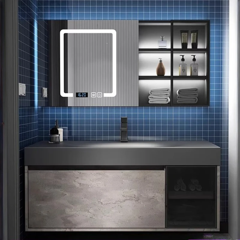 

Интегрированные тумбы для ванной комнаты Rock с раковиной, современная мебель для ванной, умный зеркальный шкаф