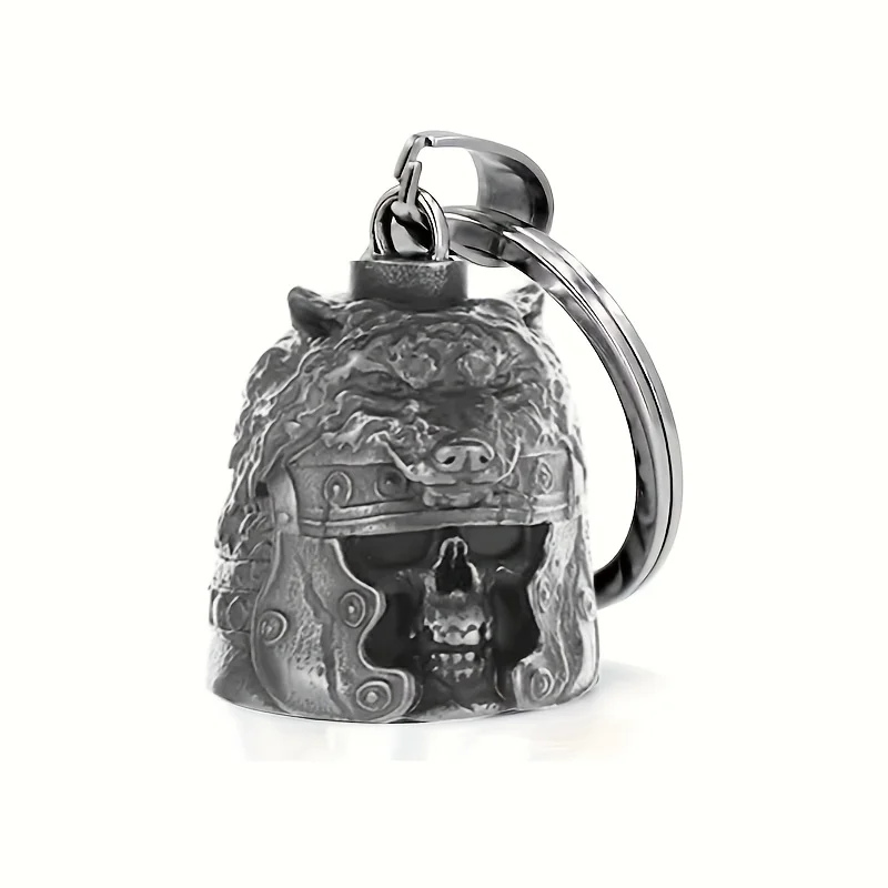 Retro Roman flag officer skull wolf head motorcycle bell key chain men's punk riding rock lucky amulet pendant