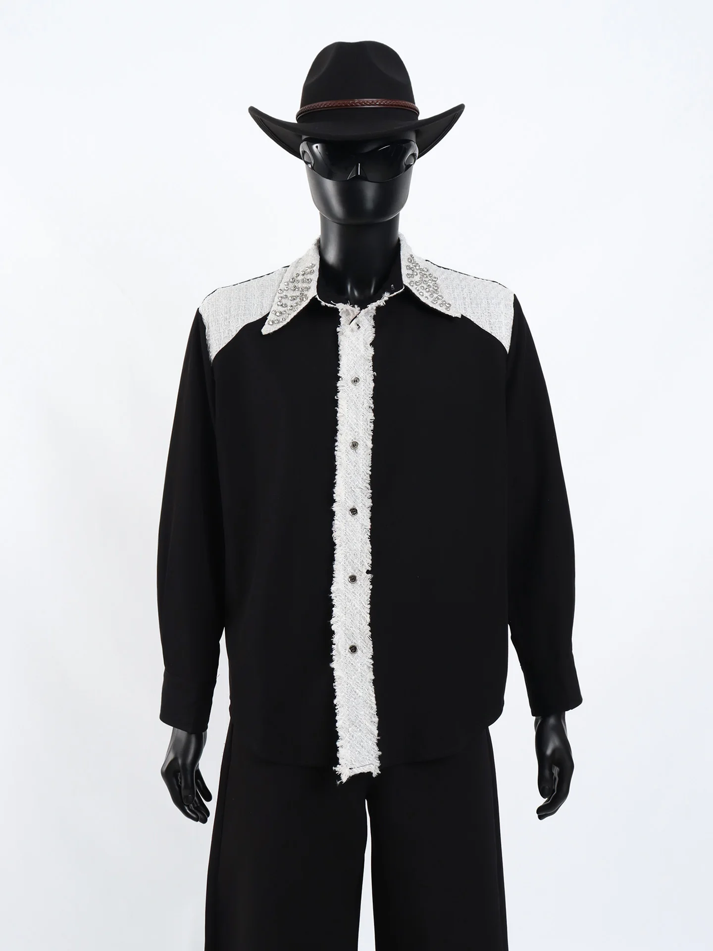 

Starlit Men's Long Sleeve Shirt Heavy Embellished Patchwork Design Luxury Fashion Polyester Fiber Autumn Outerwear
