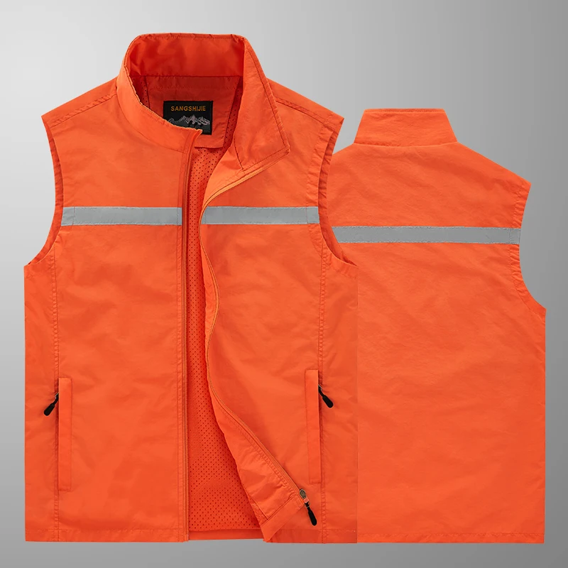 Men's Windproof Vest Practical Breathable Reflective Striped Vest Camping Fishing Photography Outdoor Hiking Travel Safety Vests