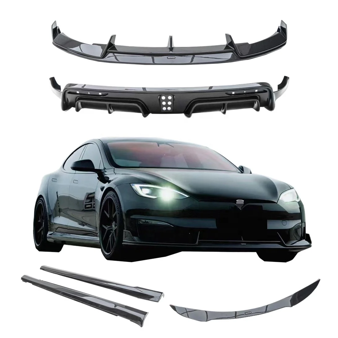 Modified Model S Plaid Carbon Fiber Body Kits for Tesla Model S Facelift Body Kit Front Lip Side Skits Rear Diffuser