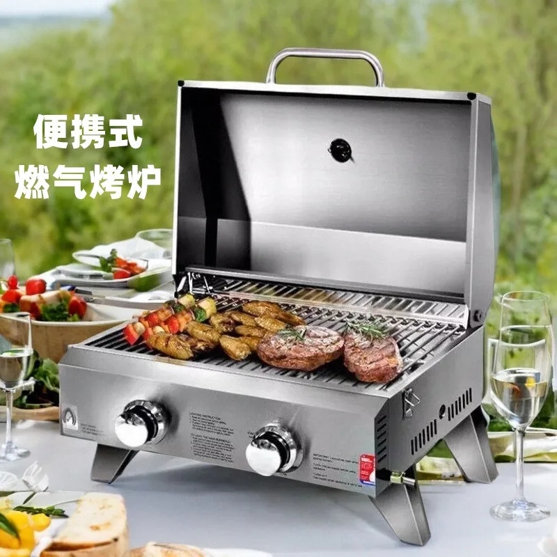 Stainless Steel Outdoor Portable   Liquefied Gas Barbecue Grill Camping Picnic Stove