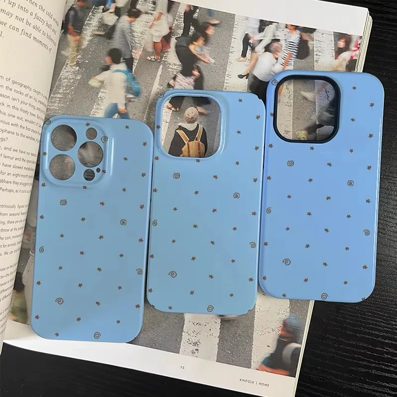 Ins Korean Blue Star Circle Art Phone Case for IPhone 17 16E 15 14 Plus 13 12 Mini 11 Pro Max 12 Pro Back Cover XS XR SE Funda