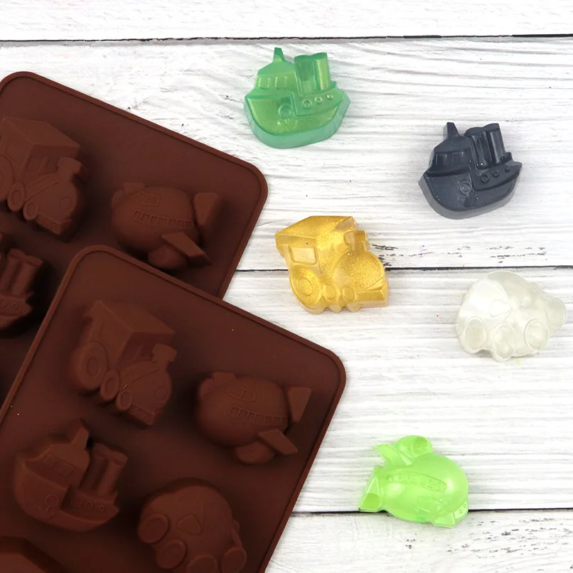 3D Car Silicone Mold Vehicle Soap Chocolate Candy Mould Cartoon Train Jelly Crayon Ice Cube Tray Cake Topper Decorating Tool