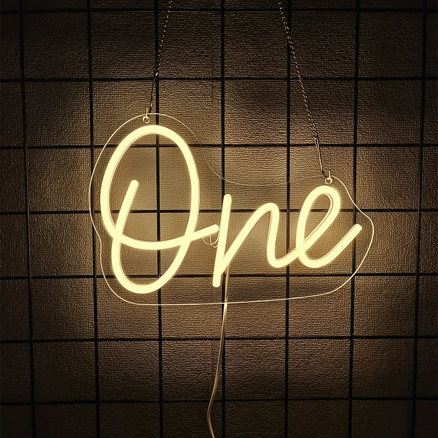 علامة نيون LED واحدة، أيقونة عيد ميلاد بعمر سنة واحدة، تستخدم لأعياد الميلاد والحفلات والذكرى السنوية والمنزل وديكور الزفاف وهدايا عيد الميلاد.