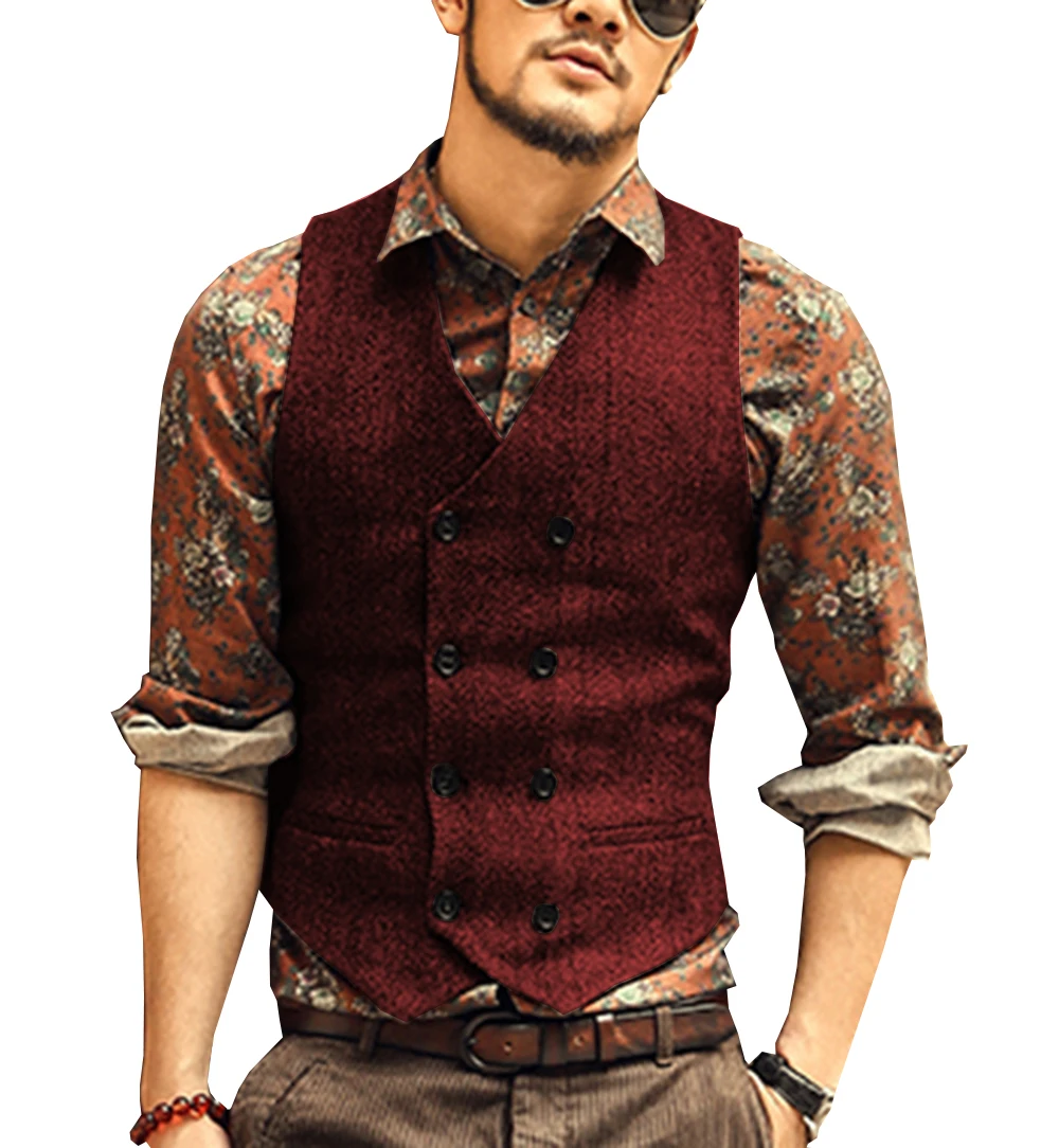 ชายชุด Vest มาใหม่ล่าสุด Slim Fit Double Breasted ผู้ชายธุรกิจอย่างเป็นทางการ Waistcoat T Groomsemen สำหรับงานแต่งงาน