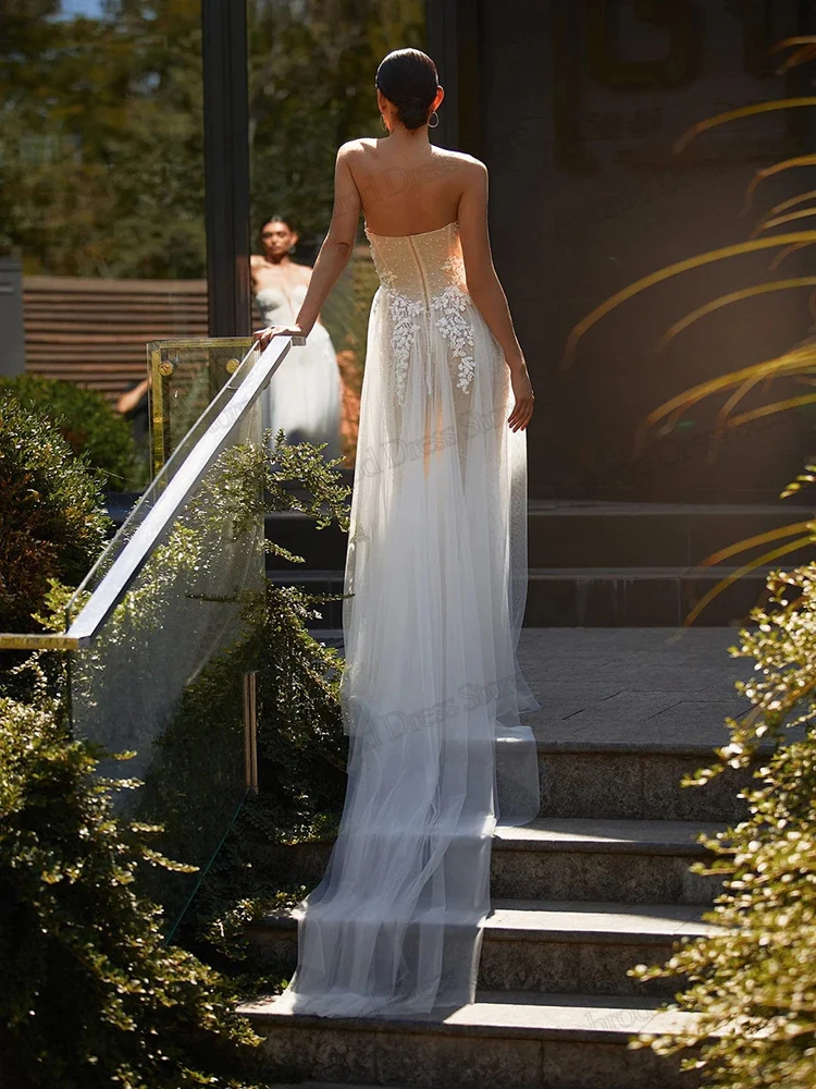 Robes De mariée glamour robes De mariée Vintage dentelle Appliques sans bretelles dos nu Robes jolies robes De Novia personnalisées 2025