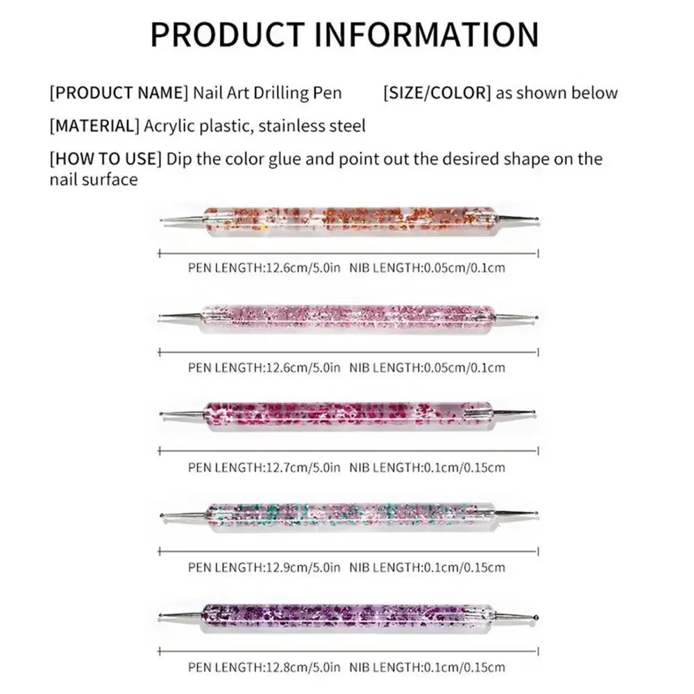 5-częściowy zestaw pisaków do zdobienia paznokci, dwustronny kryształowy uchwyt do zdobienia paznokci, pisak do malowania kwiatów, narzędzia do zdobienia paznokci