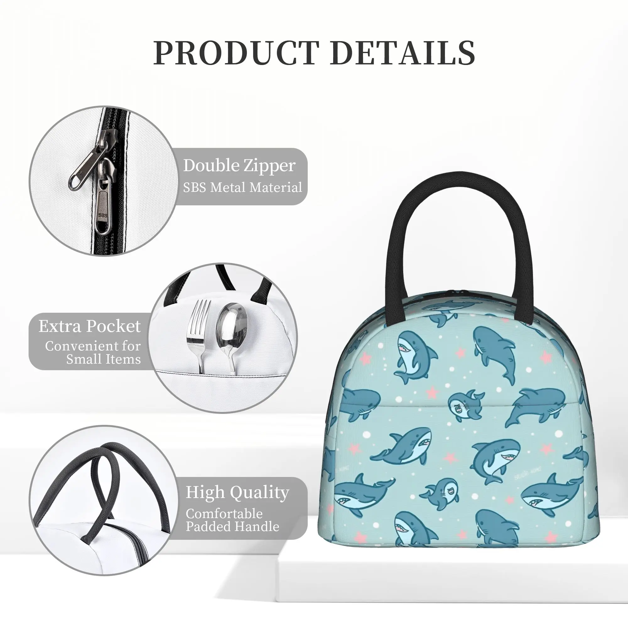 Brucie Blahaj Shark  Insulated Lunch Bags Leakproof Starry Whale Sharks Meal Container Thermal Bag Tote Lunch Box Food Handbags