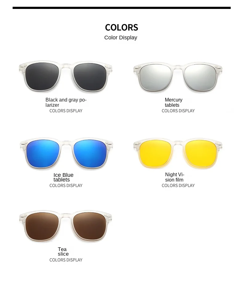 VCKA 6-in-1 Myopie-Polarisierte Sonnenbrille, transparenter grauer Rahmen, für Männer und Frauen, Clip-Magnetbrille, individuelle optische Brille, -0,5 bis -10 – Detail 7