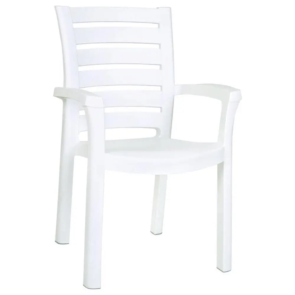 White Resin Patio Dining Arm Chair Outdoor Weatherproof Stackable Set of 2, Customized