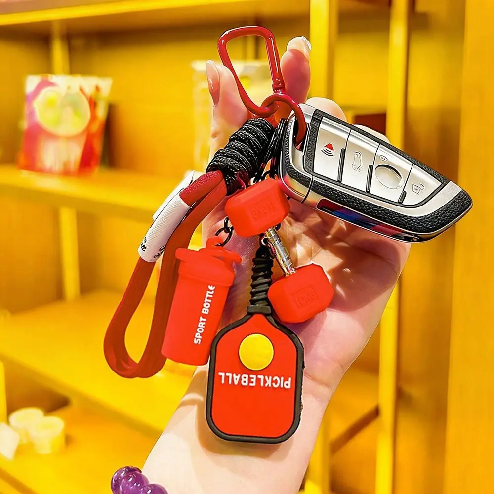 Simulation Style Pickleball Paddle Set Keychain Detachable with Buckle Fitness Series Pendant Simulation Dumbbells Keyring