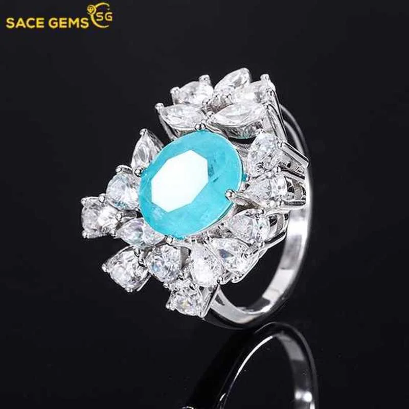

SACE GEMS Open for Women Rings Synthetic Paraiba Ruby 100% 925 Sterling Silver Wedding Engagement Luxury Fine Jewelry Gift
