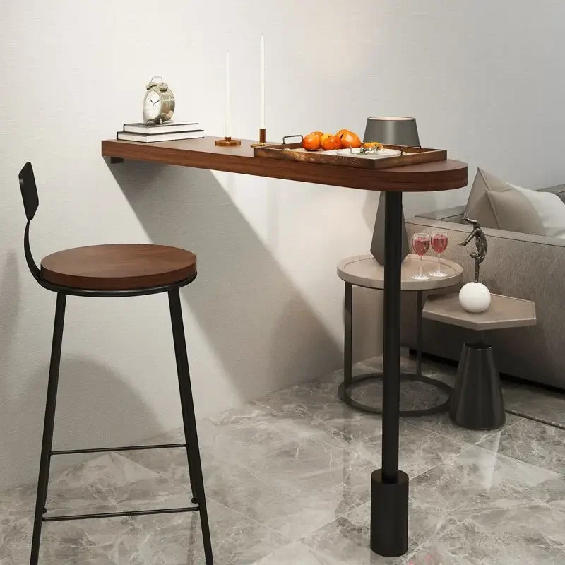 Simple solid wood bar table Household balcony Guest restaurant Partition kitchen Wall high table Log dining bar