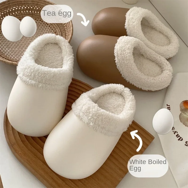 

Simple solid color waterproof soft bottom cotton slippers girls winter indoor home warm plush velvet goose egg shoes