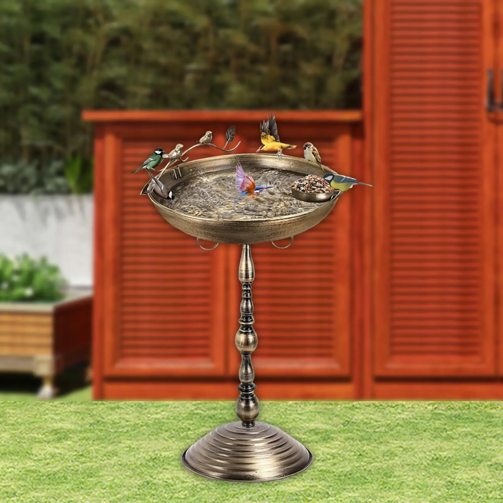Cast Iron Birdbath Feeder Standing Pedestal Large Stable Bowl Decorative for Garden Birds Outdoor