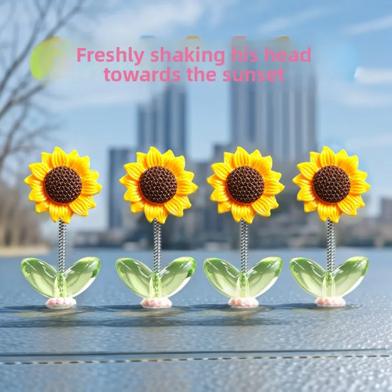 5 Cute Shaking Head Sunflower Car Ornament Cure Fresh Flower Car Center Console Rearview Mirror Ornament Swing