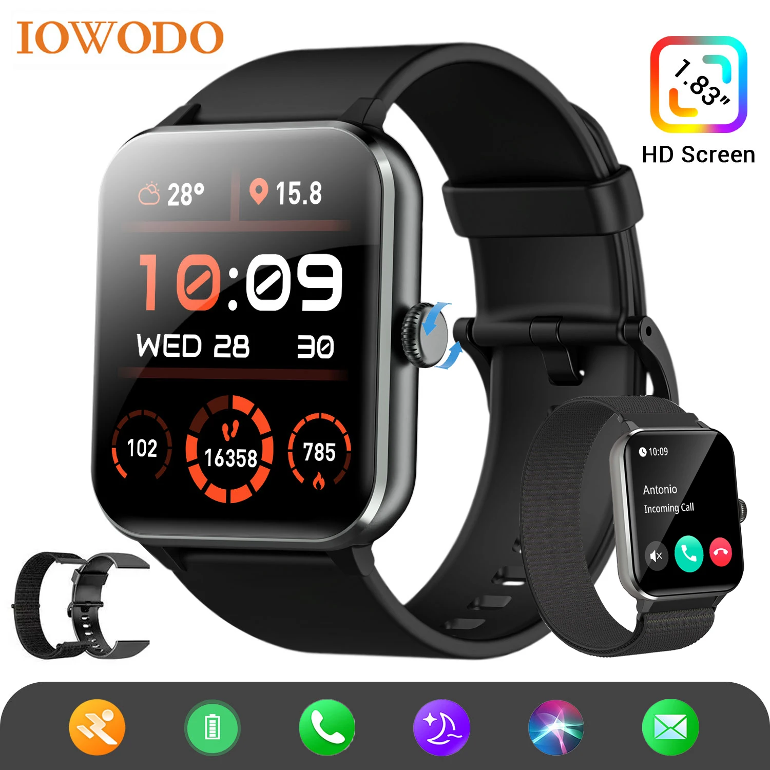 

Смарт-часы IOWODO R50 с 1,85-дюймовым TFT HD-дисплеем, звонками по Bluetooth, голосовым помощником AI, мониторингом здоровья и фитнес-трекером