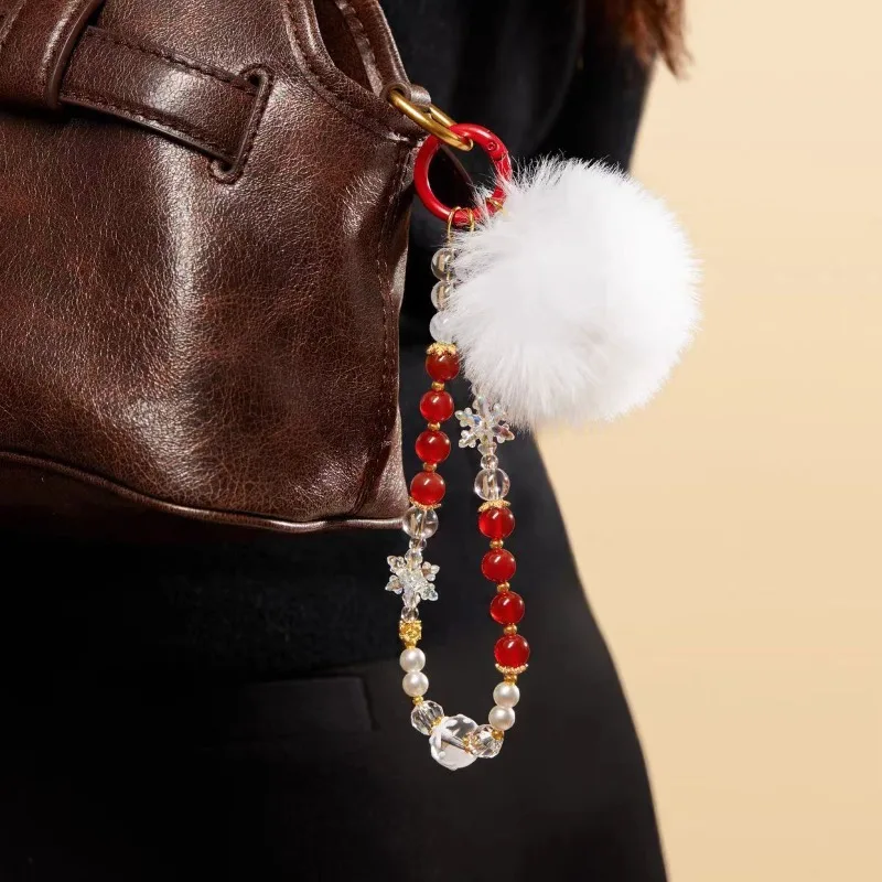 Cute Snowflake Design Phone Lanyard with Keychain for Women Seasonal Holiday Gift Christmas New Year Birthday Winter Accessory