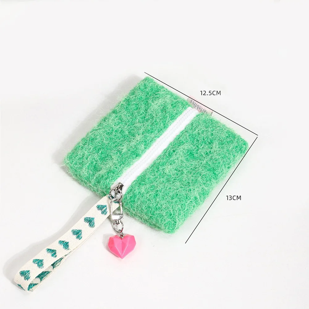 

Fashion Mini Plush Card Bags Square Korean Travel Coin Purse Ins with Heart Pendant Makeup Handbags Earphone