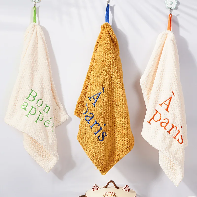 Children Nordic Simple Hanging Hand Towel High Appearance Home Alphabet Embroidery Thickened Coral Velvet Absorbent Small Towel
