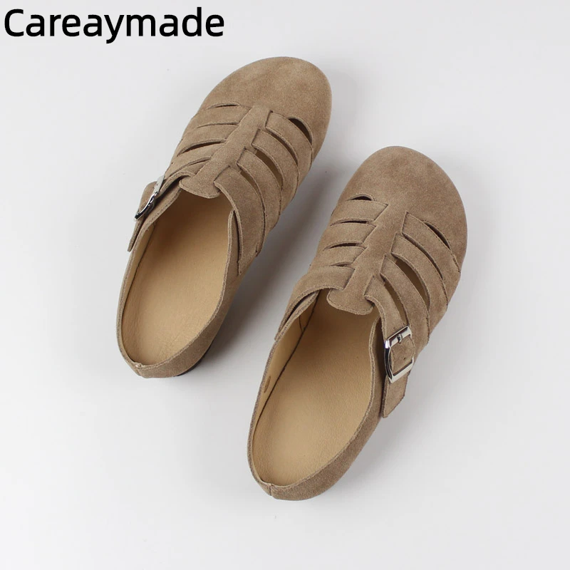 

Careaymade-Genuine leather women'ss shoes,summer fishbone wrapped toe slippers,comfortable versatile soft leather flat bottomed