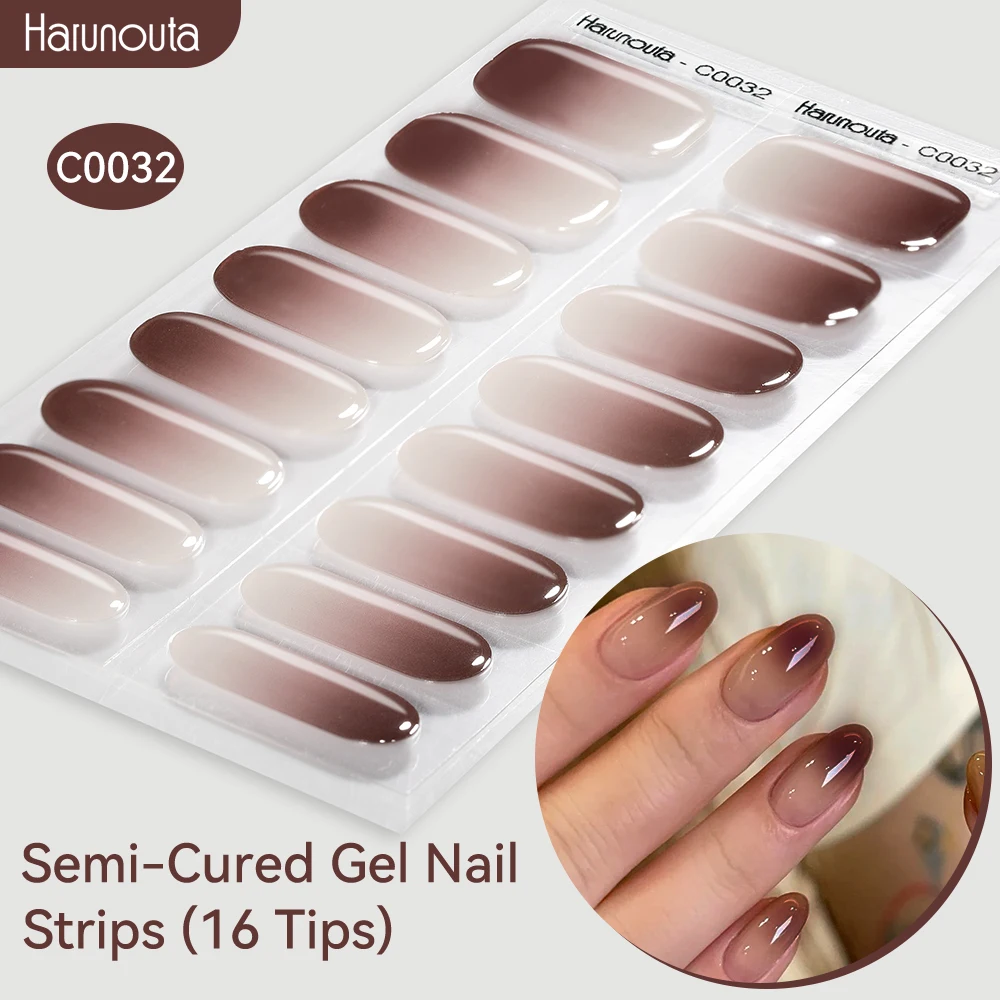 Harunouta Gradient Semi Cured Gel Nail Sticker Long-Lasting UV Nail Sticker UV/LED Extension Gel Nail Foil Gel Polish Full Cover