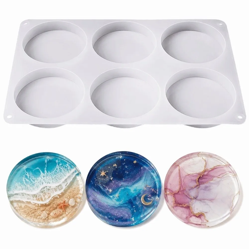 

Random Color Resin Coaster Molds 3.8 Inch Deep Round Shape Epoxy Resin Molds Hexagon Square Tray 6-Cavity Silicone Coaster Molds