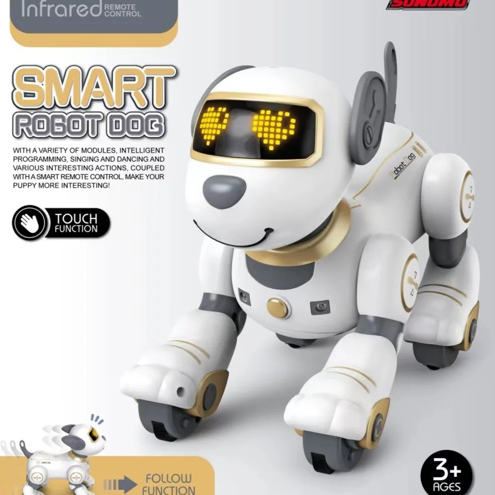 Cão robô dublê de programação inteligente infantil, animal de estimação eletrônico de brinquedo de controle remoto elétrico interativo de toque