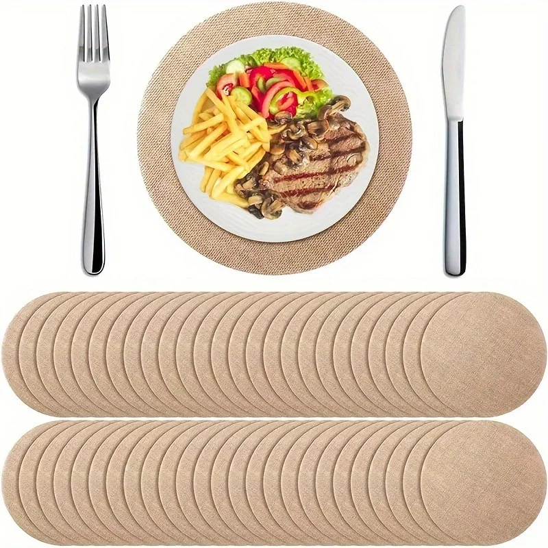 Runde Natürliche Jute-Tischsets, Rustikale Hitzebeständige Tischmatten im Landhausstil, Gewebte Untersetzer für Esstisch, Hochzeit und Feiern