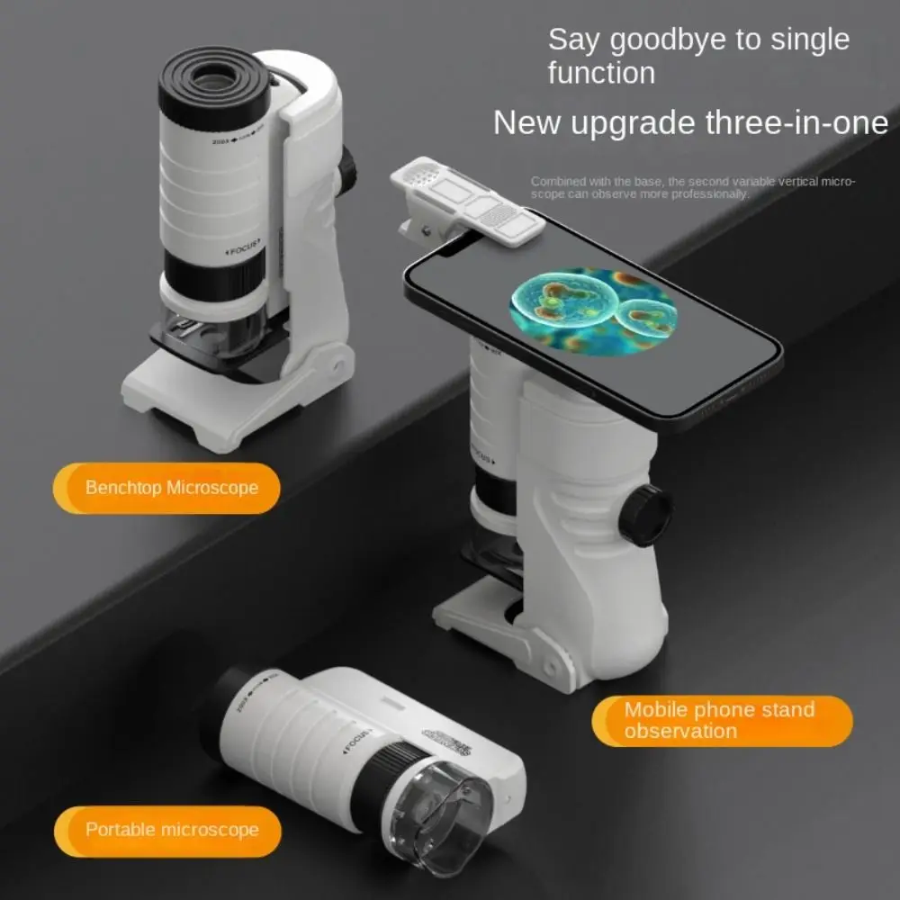 

60-200x Magnification Pocket Microscope LED Light Optical HD Science Kit Portable Design Battery Powered