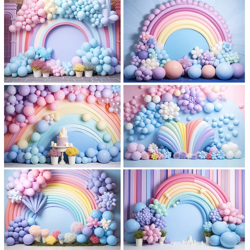 

Rainbow Balloons Arch Photography Backdrops Props Newborn Birthday Party Decoration Adorable Pastel Photo Studio Background A-03