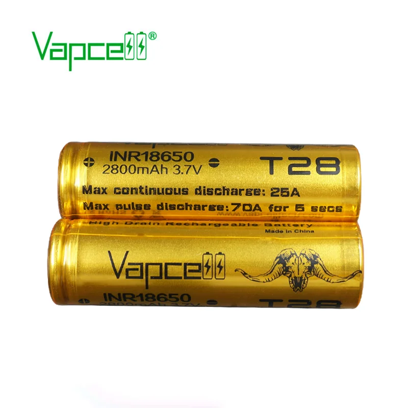 High Power Cell Vapcell 18650 LI ION Battery Vapcell INR 18650 T28 2800mAh 25A/70A 3.7V High Discharge Rechargeable Batteries