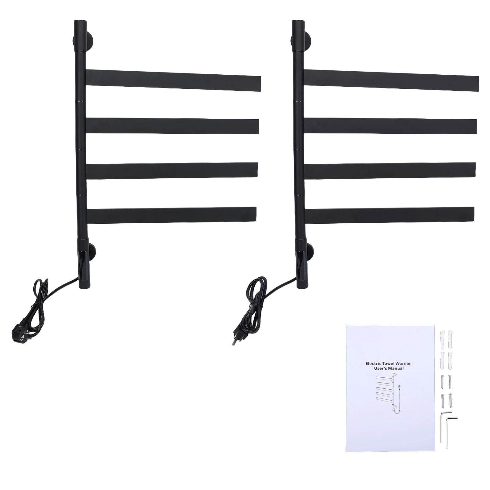 

Heated Towel Rack for Bathroom Fast Heating 75W 180° Rotating Arms Timer Stainless Steel Towel Warmer Rack with LED D