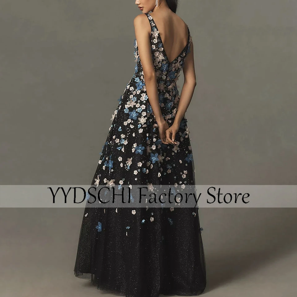 Customized Luxury Party Dresses Dubai Evening Dress Appliques V-Neck For Women A-LINE  Backless Exquisite Prom Party Gown Sexy