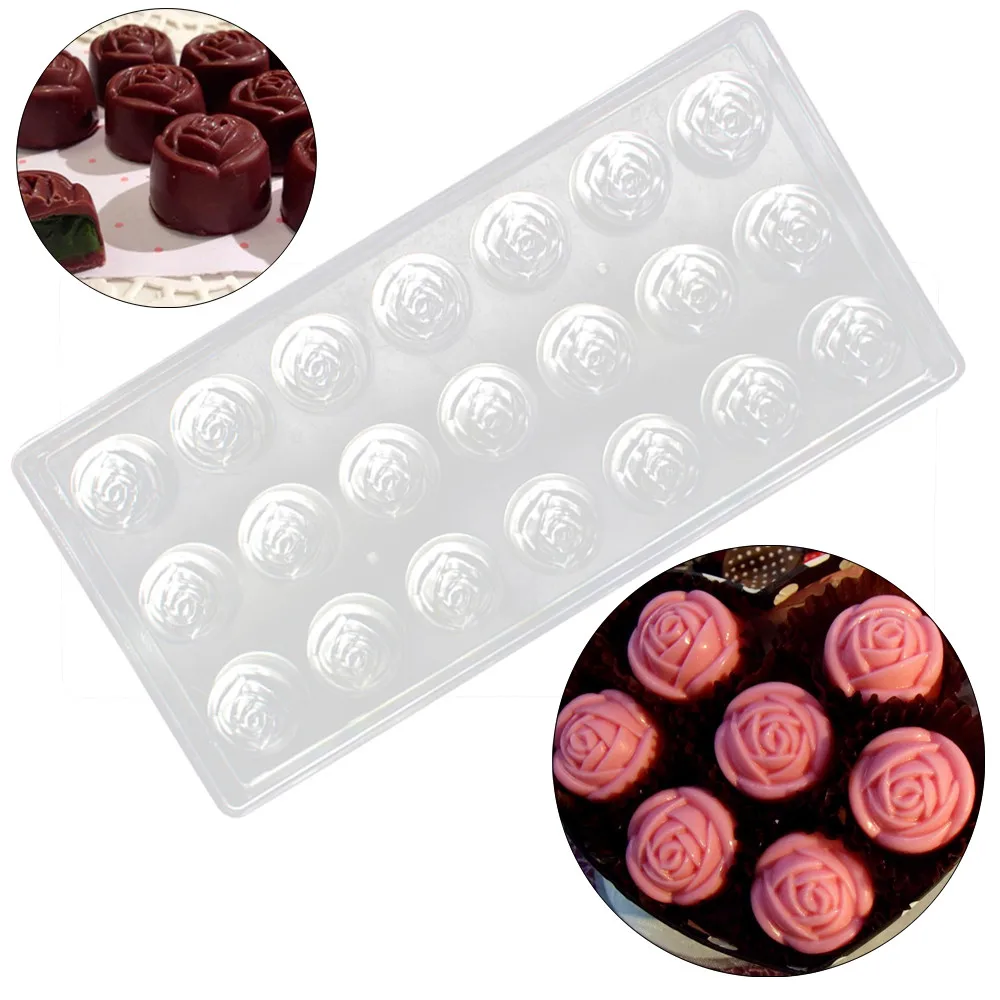 Clear Hard Plastic Rose Shaped Polycarbonate PC Chocolate Molds DIY Jelly Mould Decoration Tools Kitchen Baking Accessories