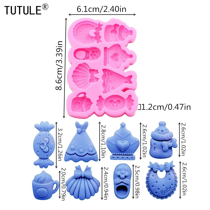 DIY princess Skirt candy milk bottle silicone mold shoes tea cup crown arrings Epoxy clay mould Chocolate cake Decor molds