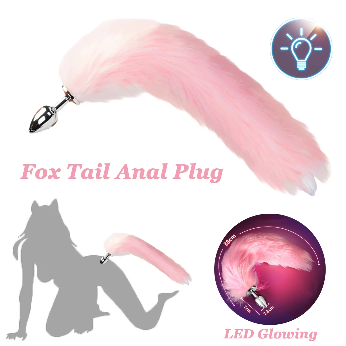 Anal Plug with Tail Women Sex Toys Sexy Glowing Fox Tail Anal Toy for Adult Couples Cosplay Tail Furry Butt Plug Stimulation Toy