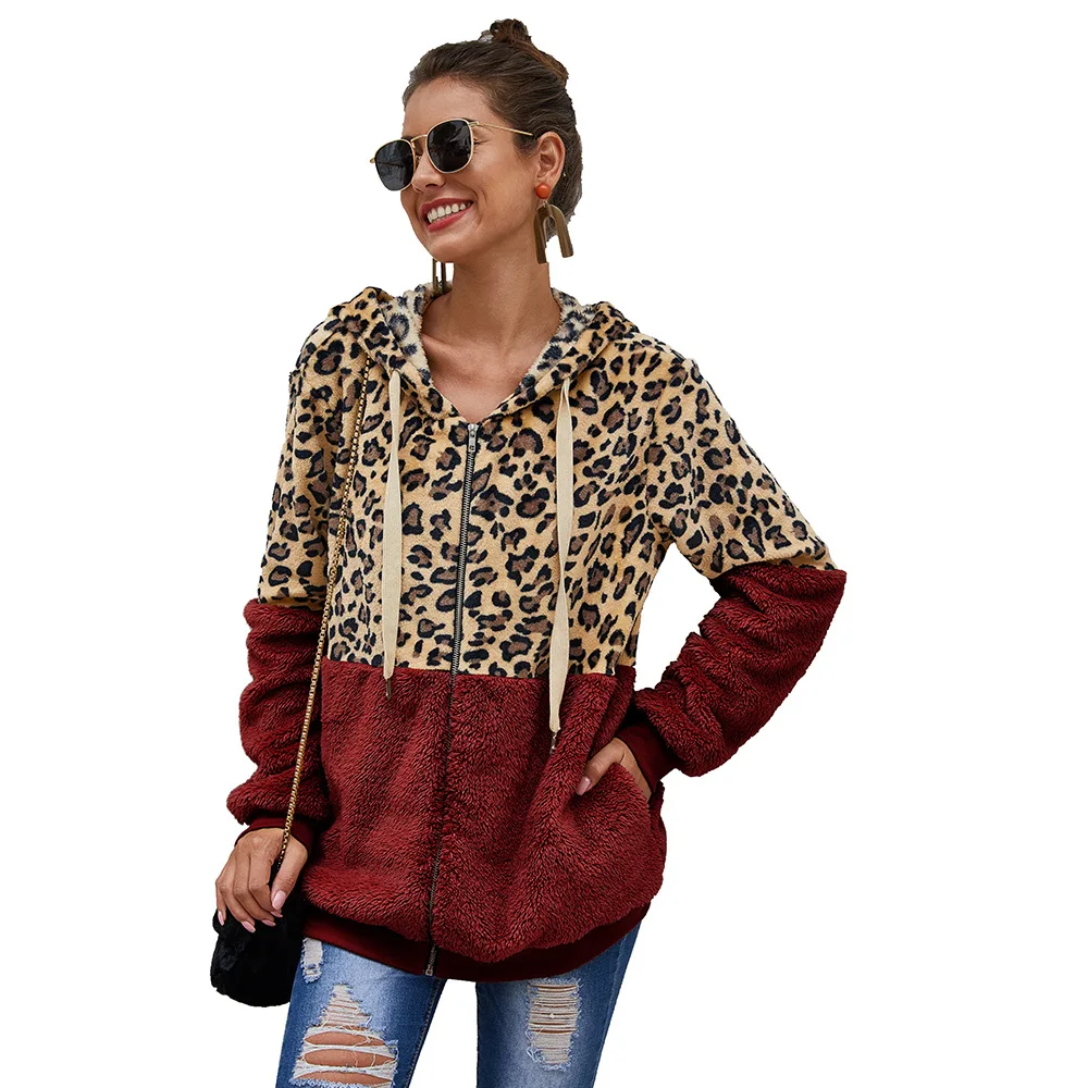 Autumn Winter Sweatshirts Women Hooded Leopard Hoodies Casual Zipper Long Sleeve Hoodie Fashion Top Warm Coat Polerones Mujer