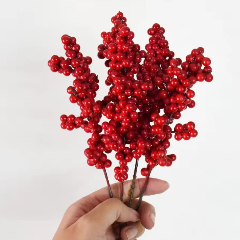 1/3/5/10/20PCS Christmas Artificial Berries Stem Red Holly Berry Fake Flowers Plant For Xmas New Year Party Home Decor Ornament