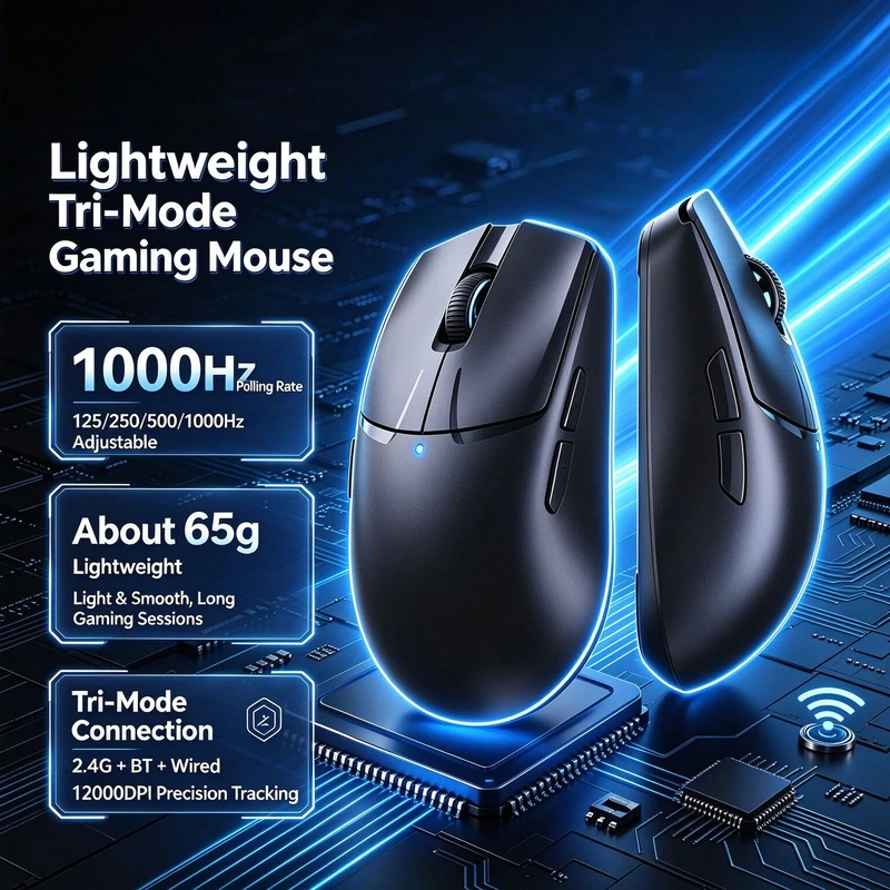 Tri Mode Mouse 65g Lightweight 6-speed Adjustable DPI 2.4G Bluetooth Wired Connection Gaming Mice For Laptop Desktop Computer