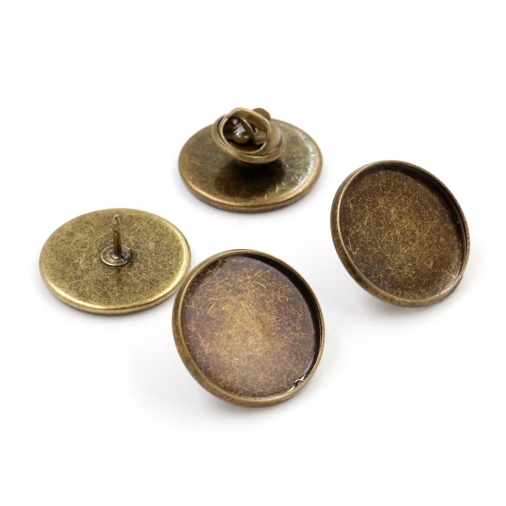 10 Uds 20mm tamaño interior Chapado en plata de bronce Material cobre broche cabujón Base mancuerna en blanco espaciador ajustes Tie Pines de