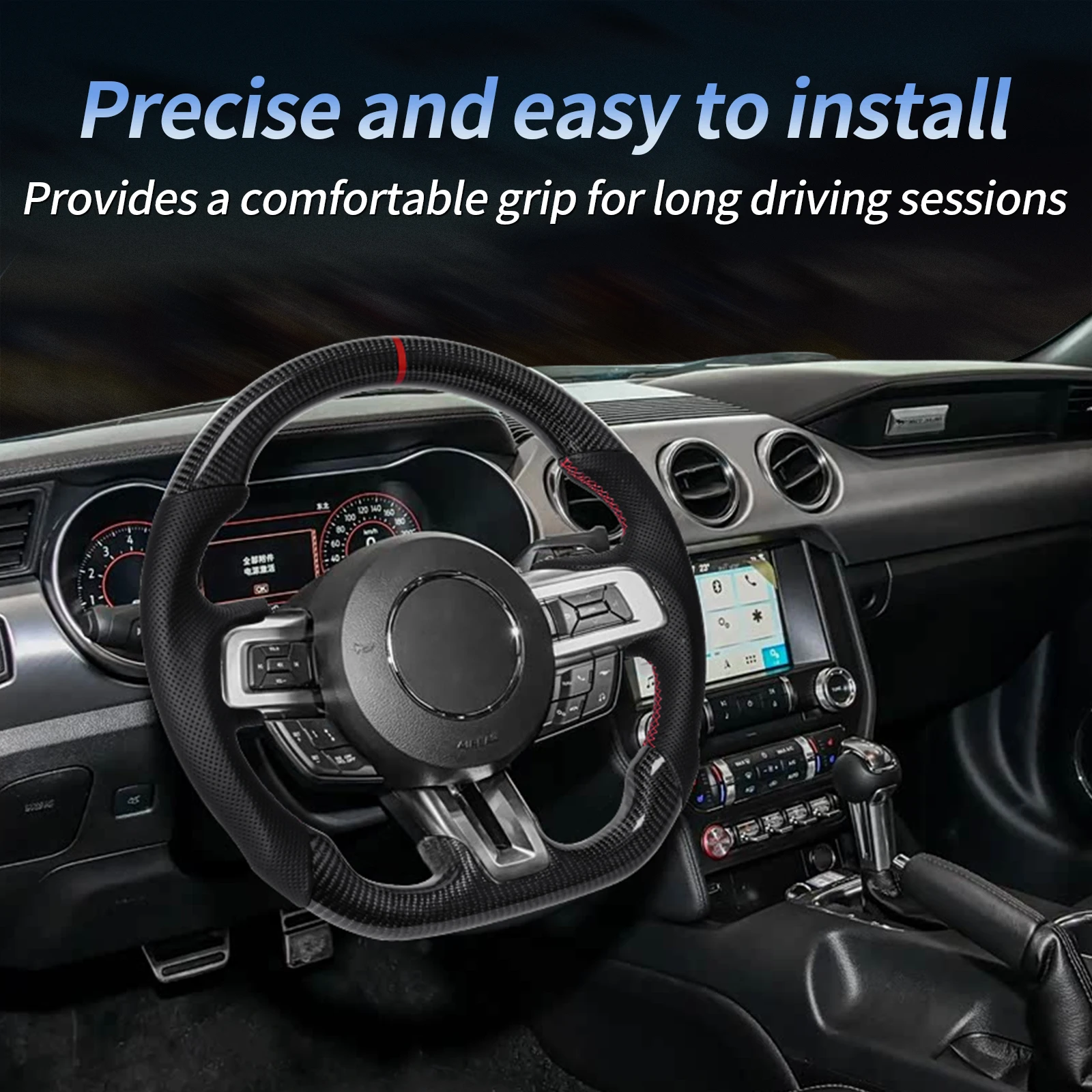 

Real Carbon Fiber And Perforated Leather Steering Wheel For Ford Mustang 2018-2023, Sport Grip Edition