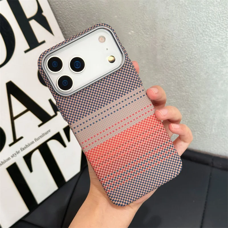 Carbon Color Abstract Gradient Case Shell for iPhone 17 Pro Max 16Pro MagSafe Magnets PC Hard Back Cover Alloy Camera Carcasas