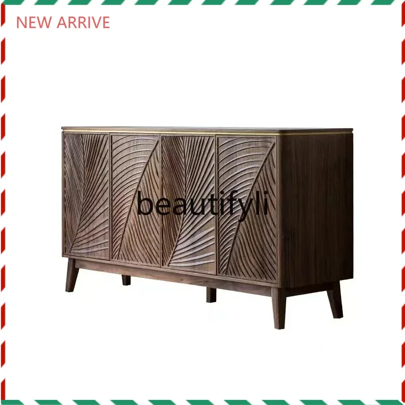 

D2520 Black walnut slate dining side cabinet, cherry wood all solid wood multi-functional locker