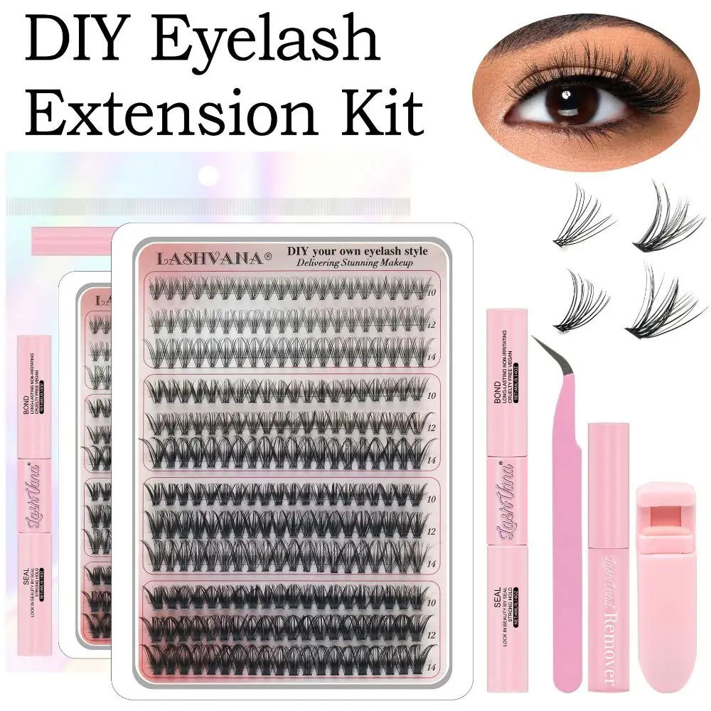 

3D False Eyelashes Set Natural Mix DIY Clusters Lashes Book Eyelash Extension with Glue Tweezer for 5Pcs