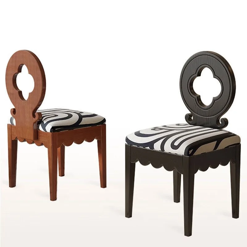 

French Medieval Wabi-sabi Designer Creative Solid Birch Wood Four Leaf Grass Plum Blossom Dining Chair Island Bar Chair