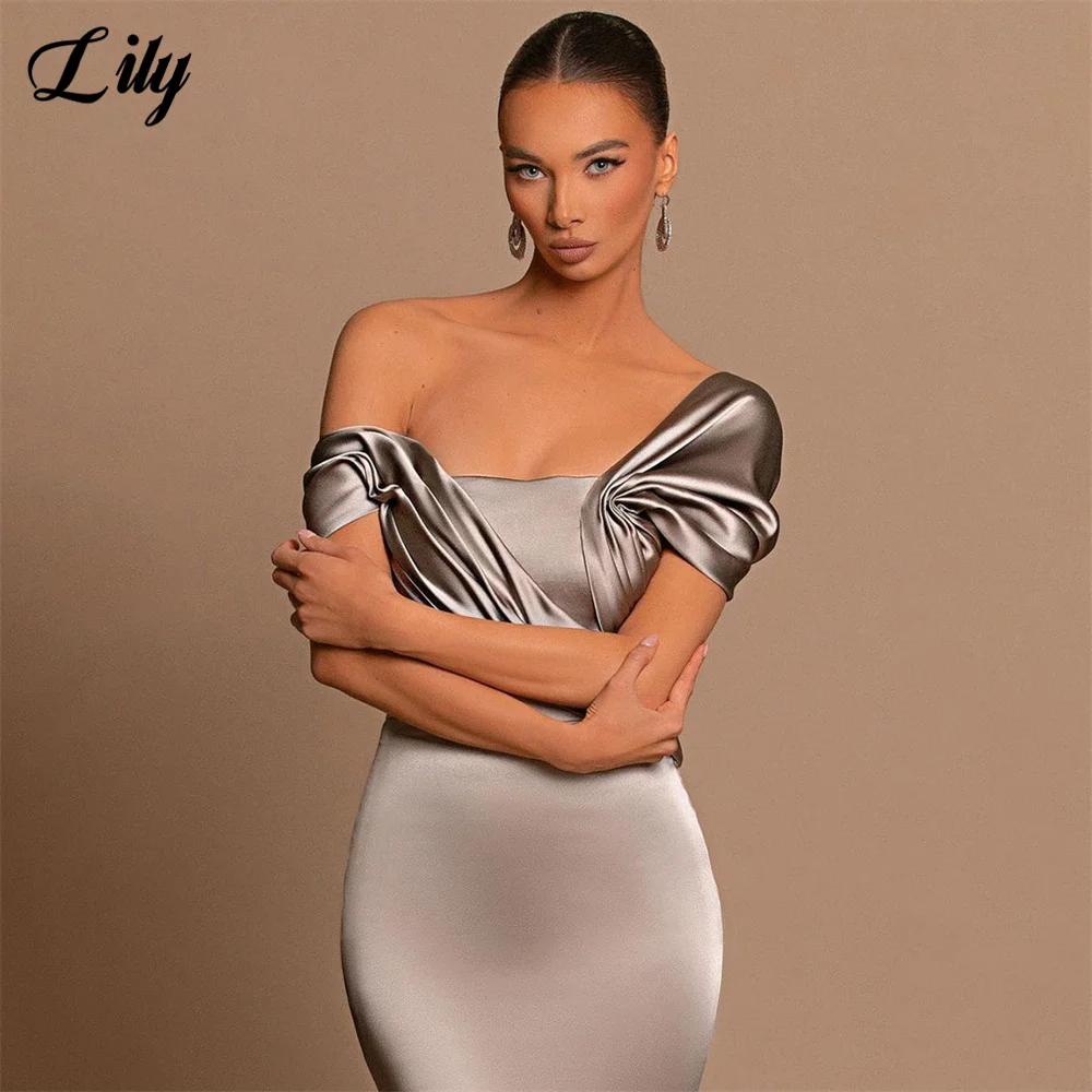 Lily-vestidos de noche con hombros descubiertos, traje Sexy de sirena con manchas, largo hasta el suelo, para fiesta de graduación, sin tirantes, 2023